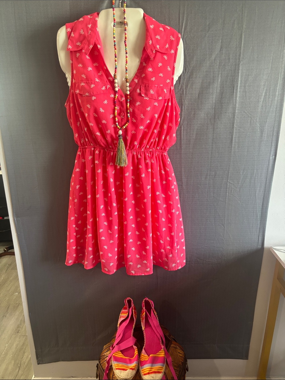 Women’s ' Sleeveless Pretty in Pink Printed Summer Dress